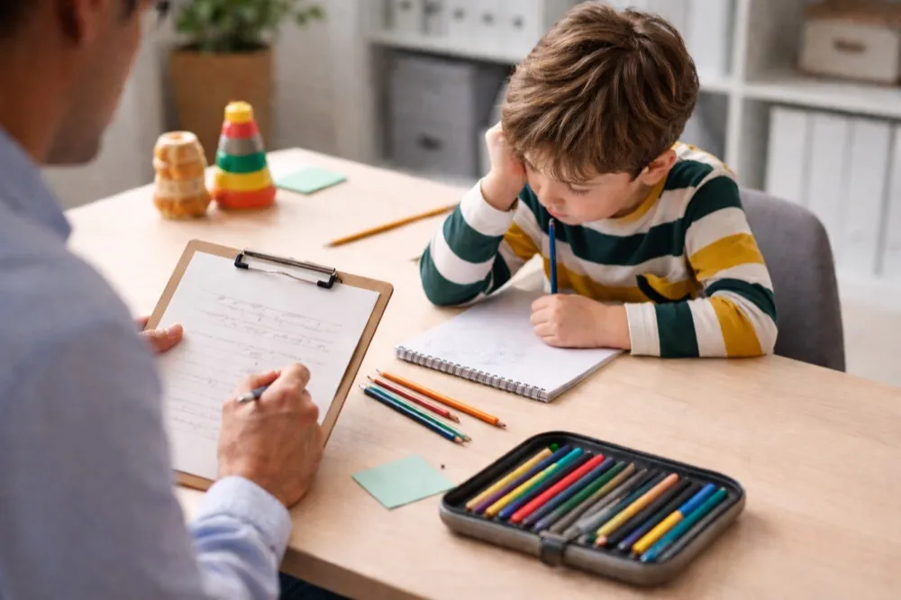 A child taking part in an assessment